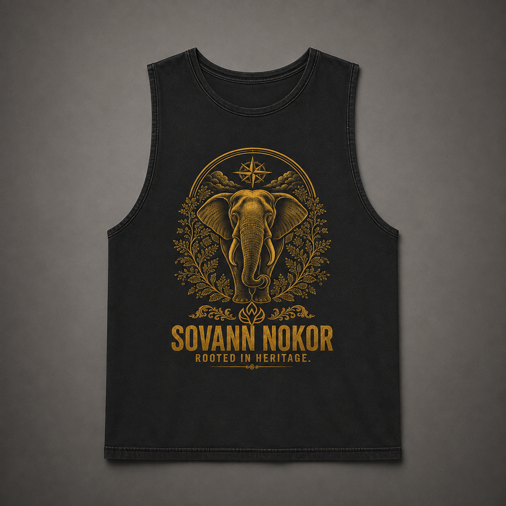 Sovann Nokor Temple Elephant Tank Top | Stonewash Sleeveless Tee