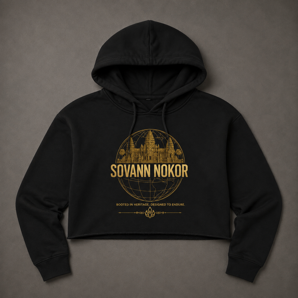 Sovann Nokor Angkor Watt X World Crop Hoodie | Southeast Asian Temple Art