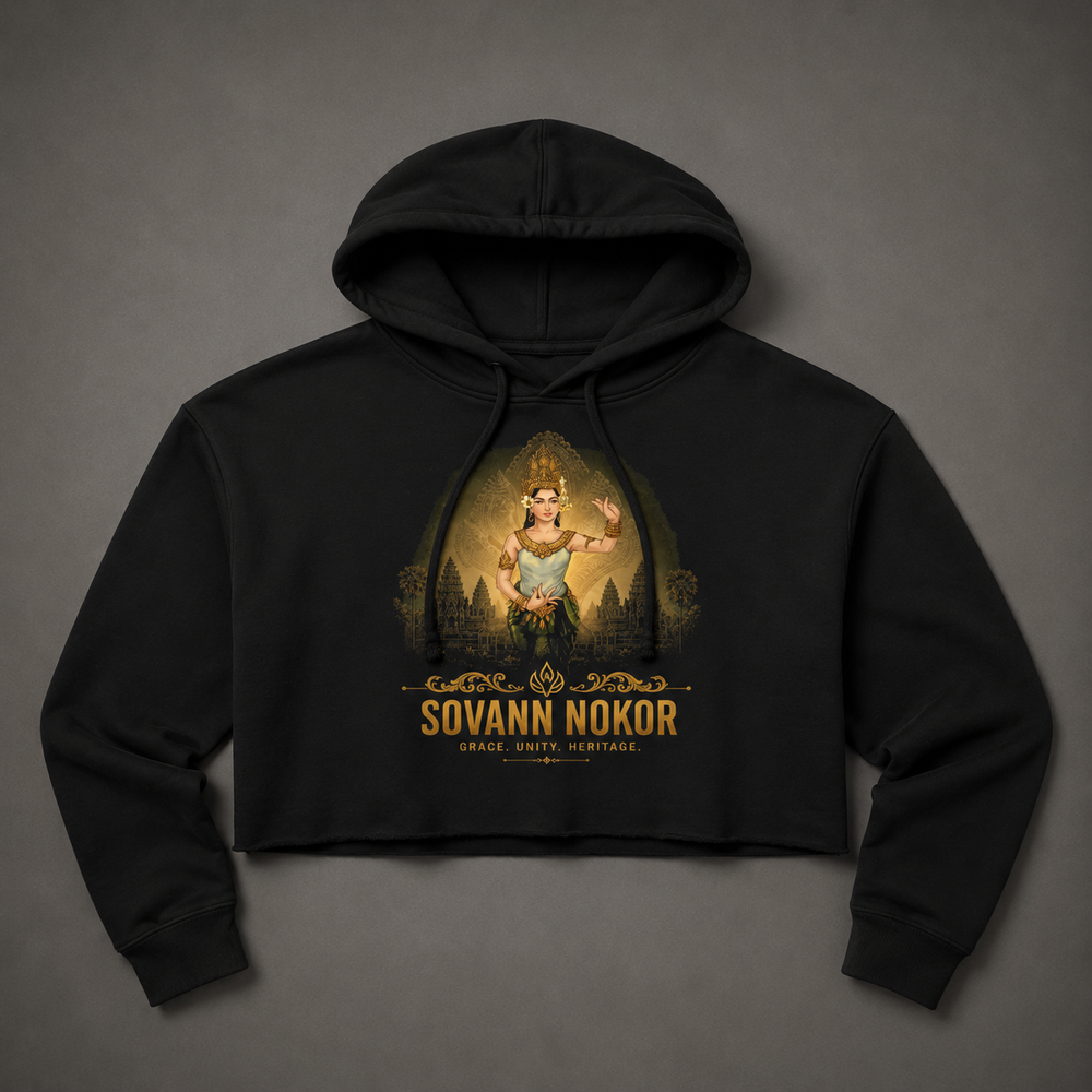 Sovann Nokor Khmer Apsara Crop Hoodie | Southeast Asian Temple Art