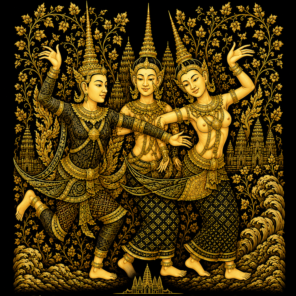 Sovann Nokor Khmer Dancers T-Shirt | Angkorian Temple Artwork