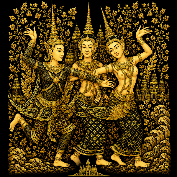 Sovann Nokor Khmer Dancers T-Shirt | Angkorian Temple Artwork