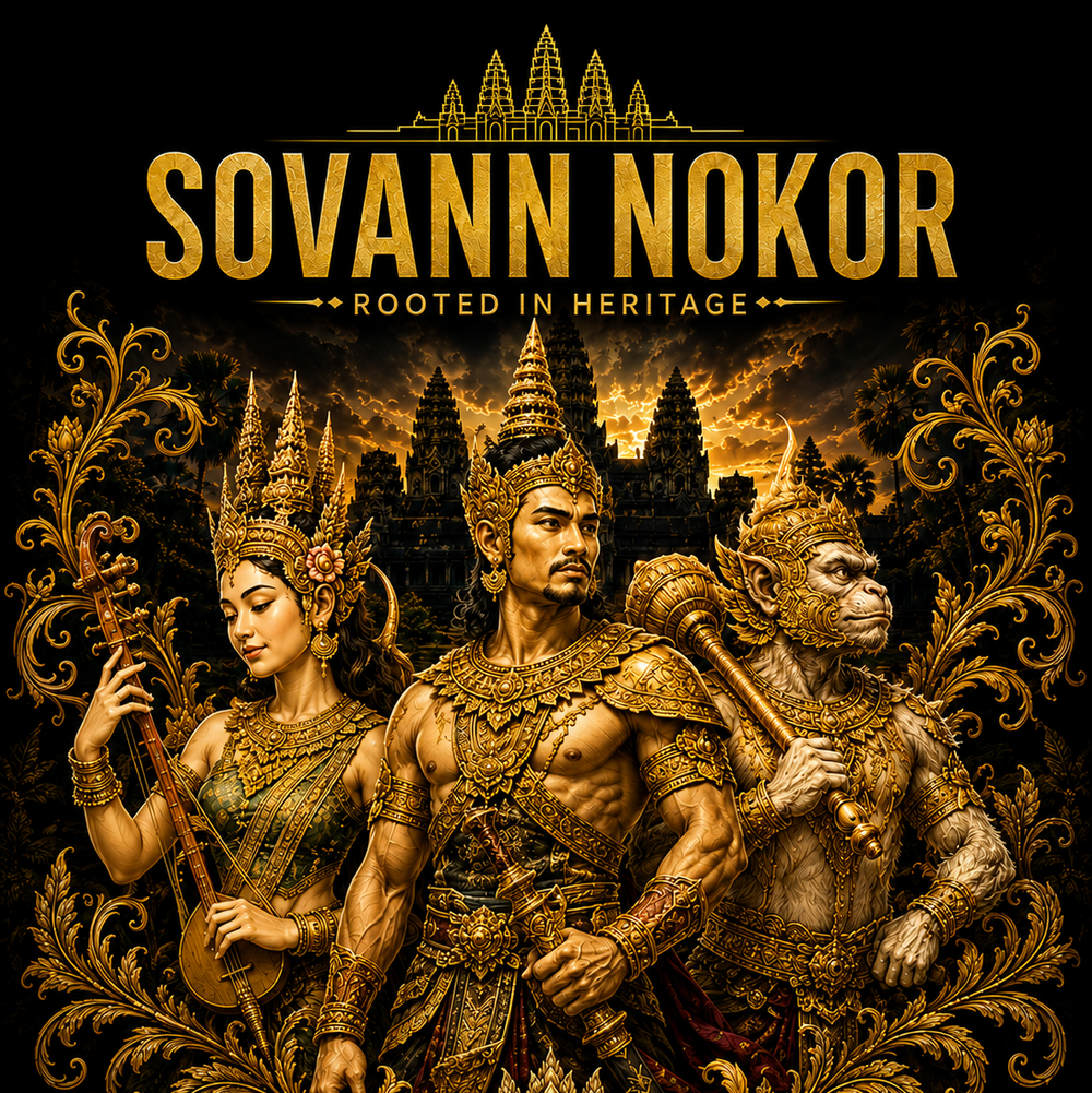 Sovann Nokor Classic Three-Figure Khmer Heritage Illustration T-Shirt | Heritage Collection