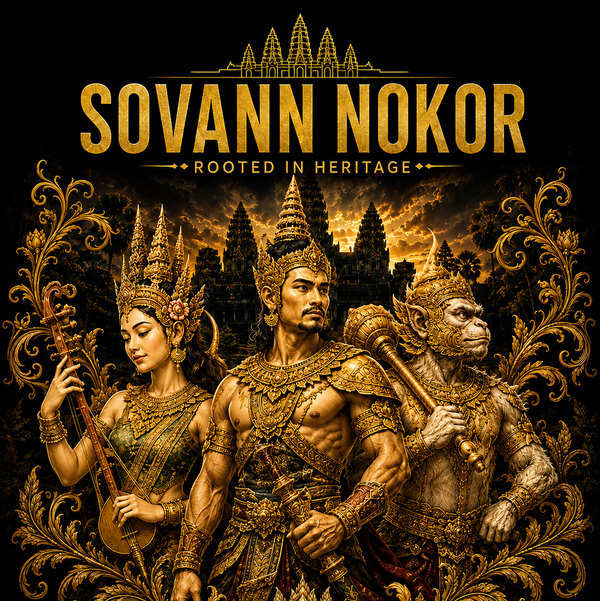 Sovann Nokor Classic Three-Figure Khmer Heritage Illustration T-Shirt | Heritage Collection