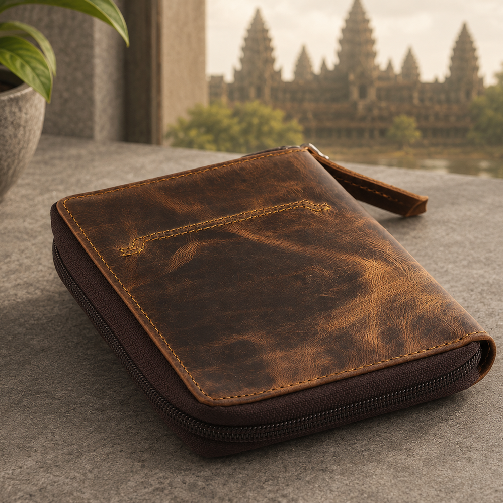 Distressed Leather Passport Wallet