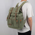 Vintage Leather-Trim Canvas Backpack